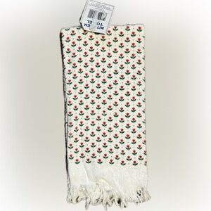 ❌New White Hand Kitchen Towel Red Tulips Fringe 1 Towel